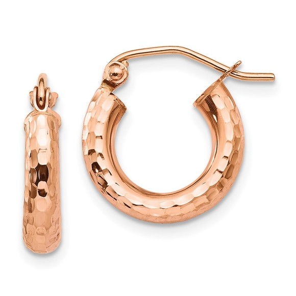 14k Rose Gold Lightweight Small Diamond-cut Tube Hoop Earring 14 L x 3 mm W